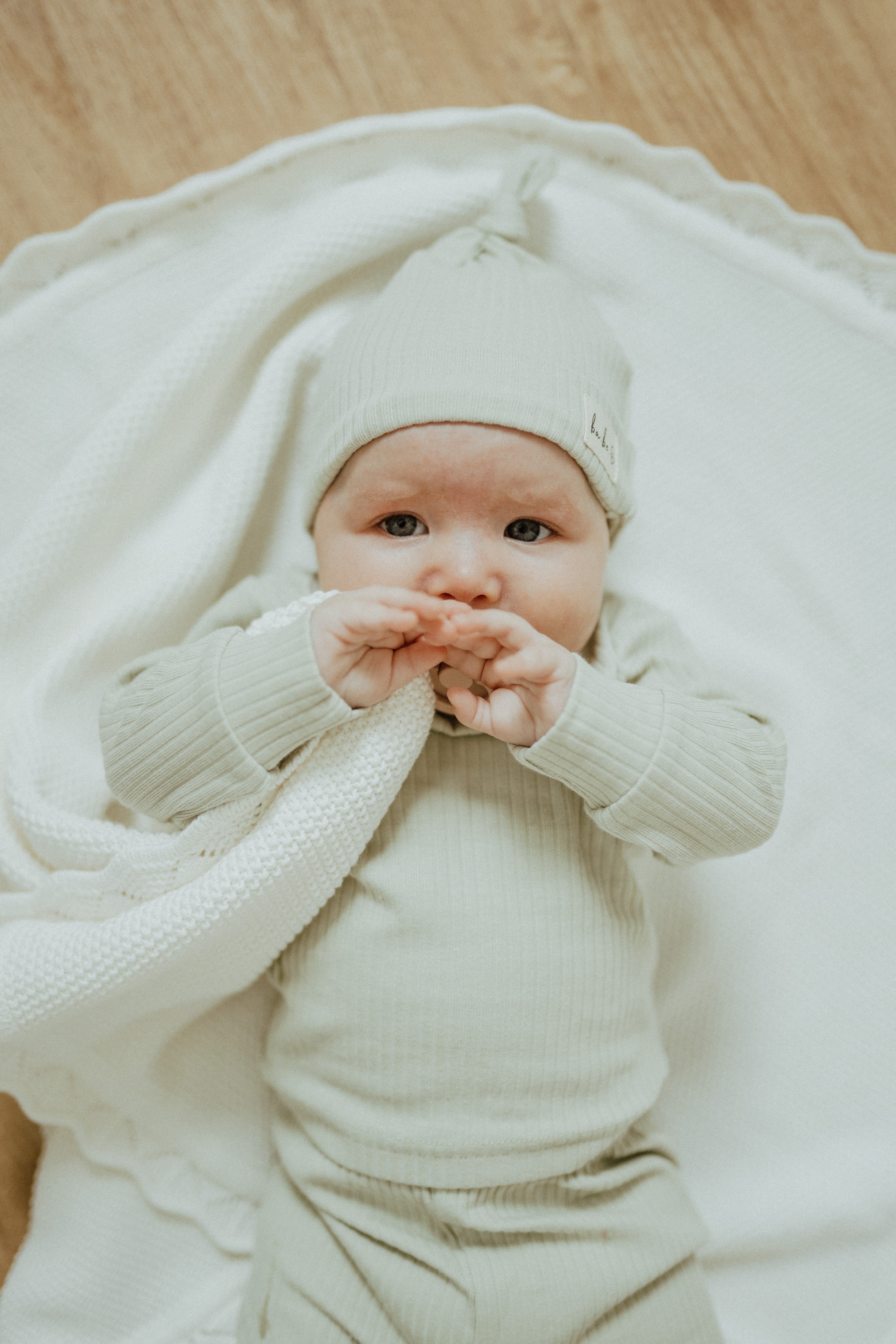 Light Sage organic cotton baby two-piece outfit Canada; Baby matching set Light Sage organic cotton ba.be.O; Light Sage infant two-piece clothing set organic cotton Canada