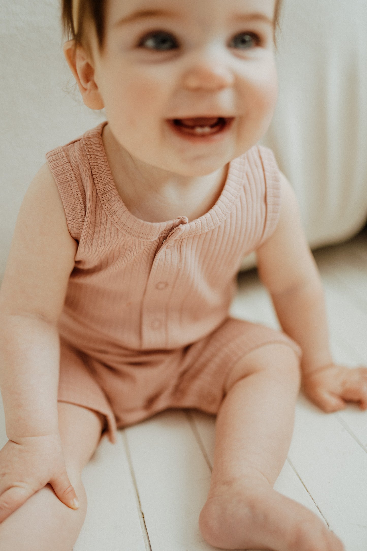 Ribbed Tank Romper - Rose