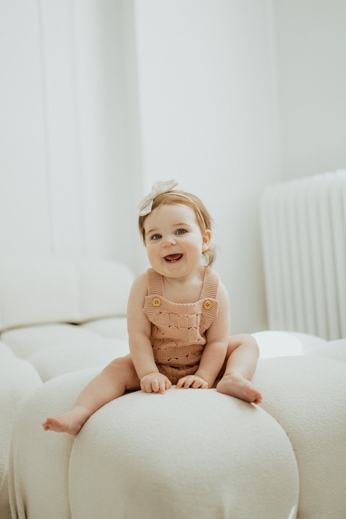 Knit Crotchet Romper - Seashell Pink
