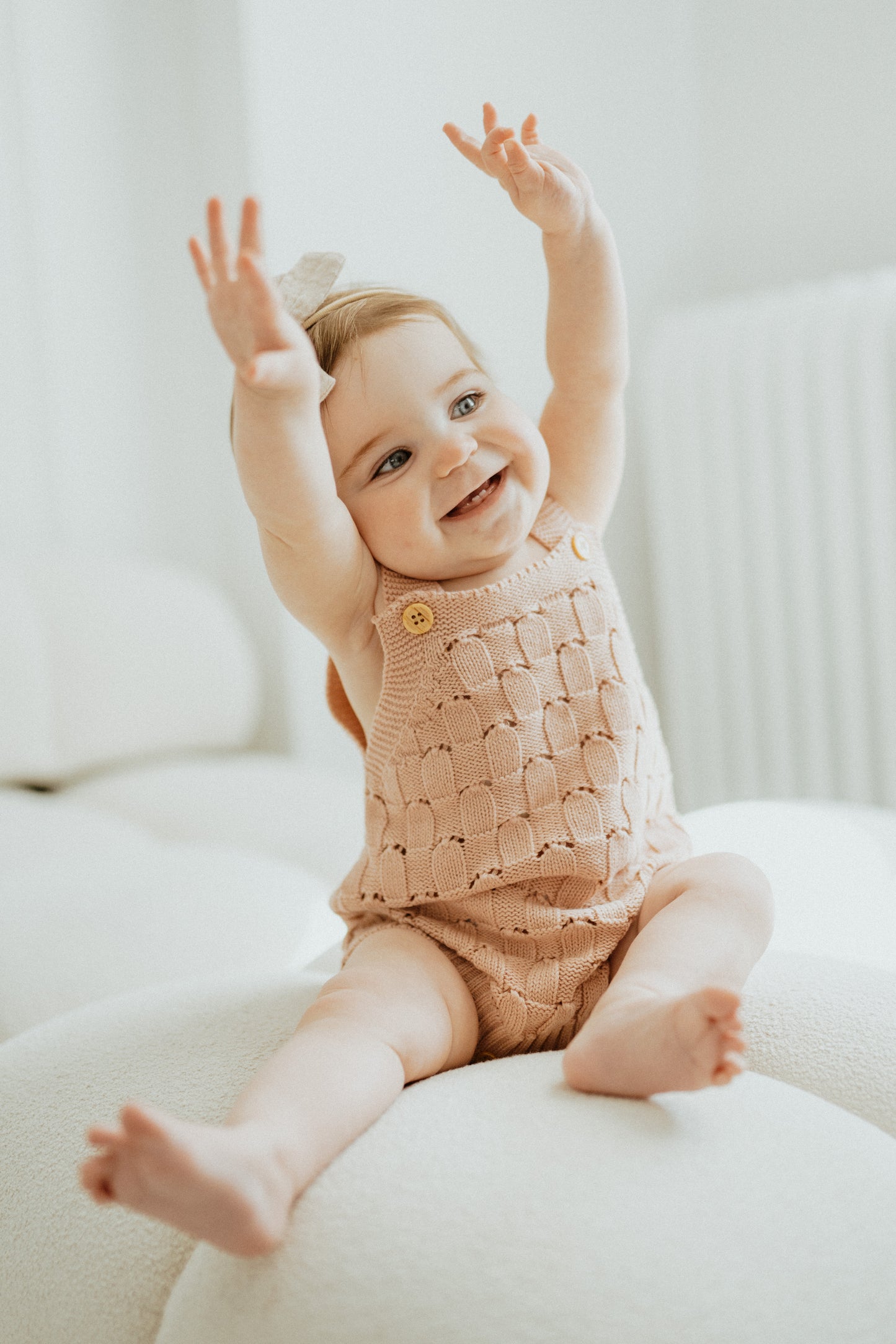 Knit Crotchet Romper - Seashell Pink