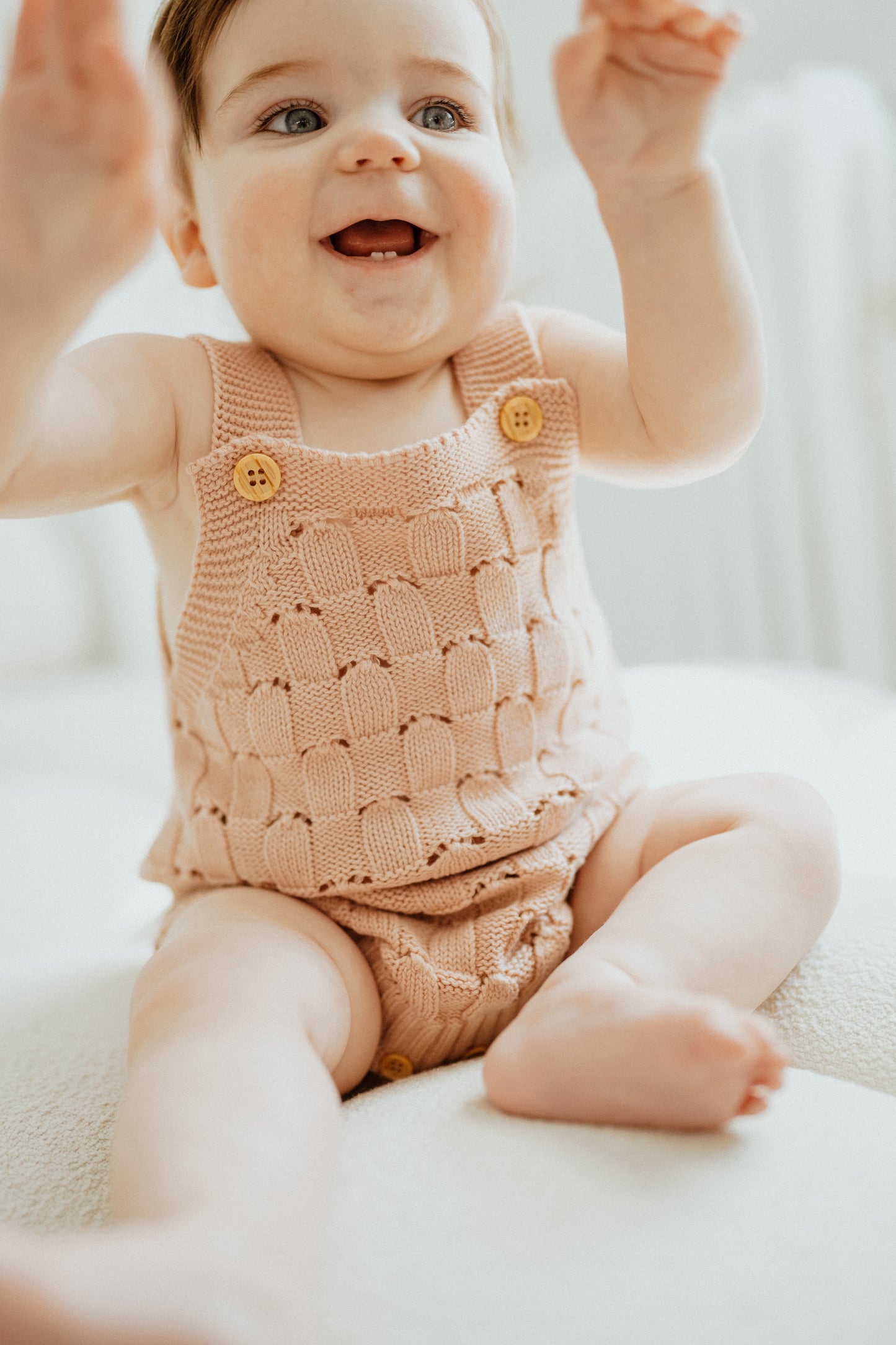 Knit Crotchet Romper - Seashell Pink