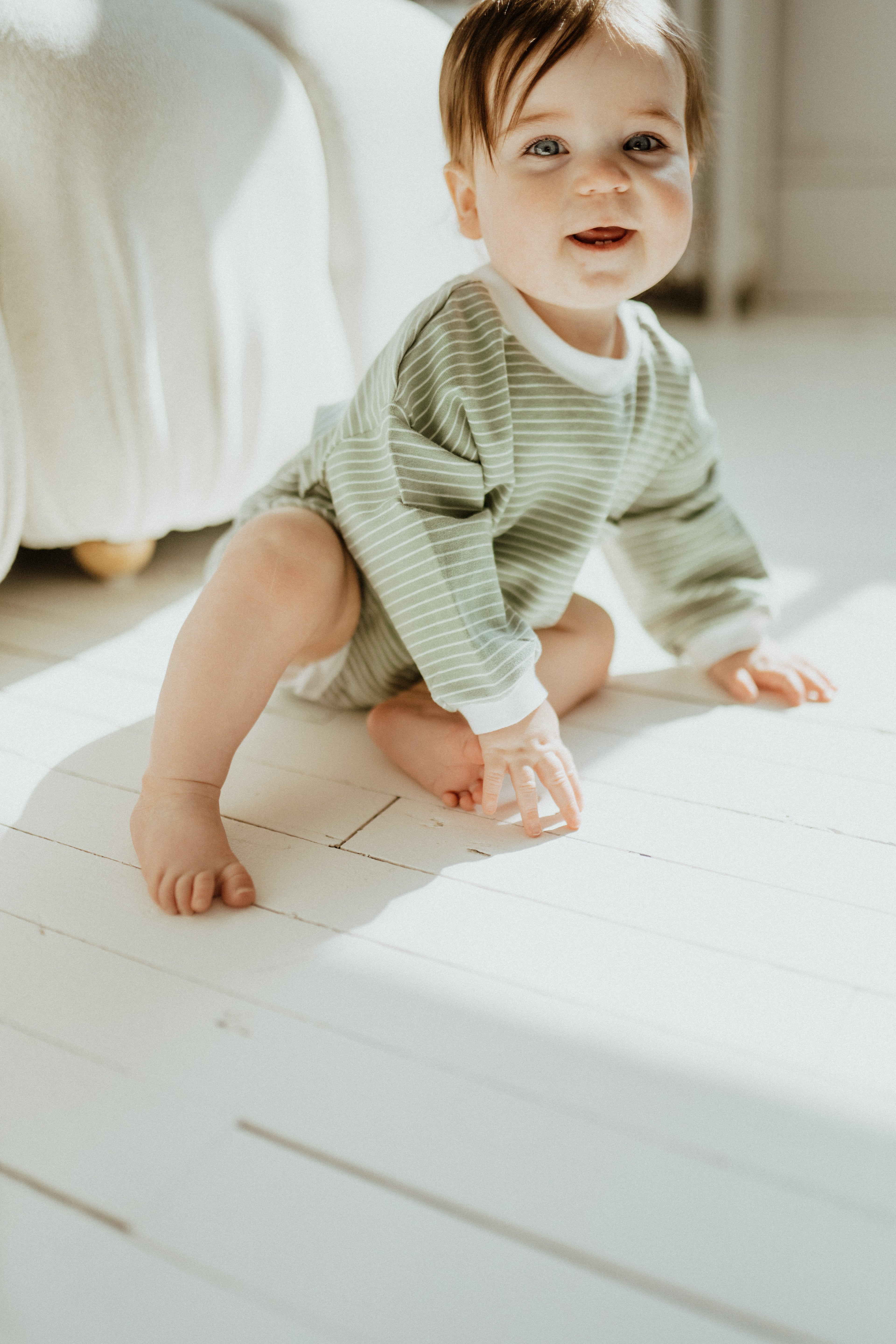 Bubble Romper - Sage Striped