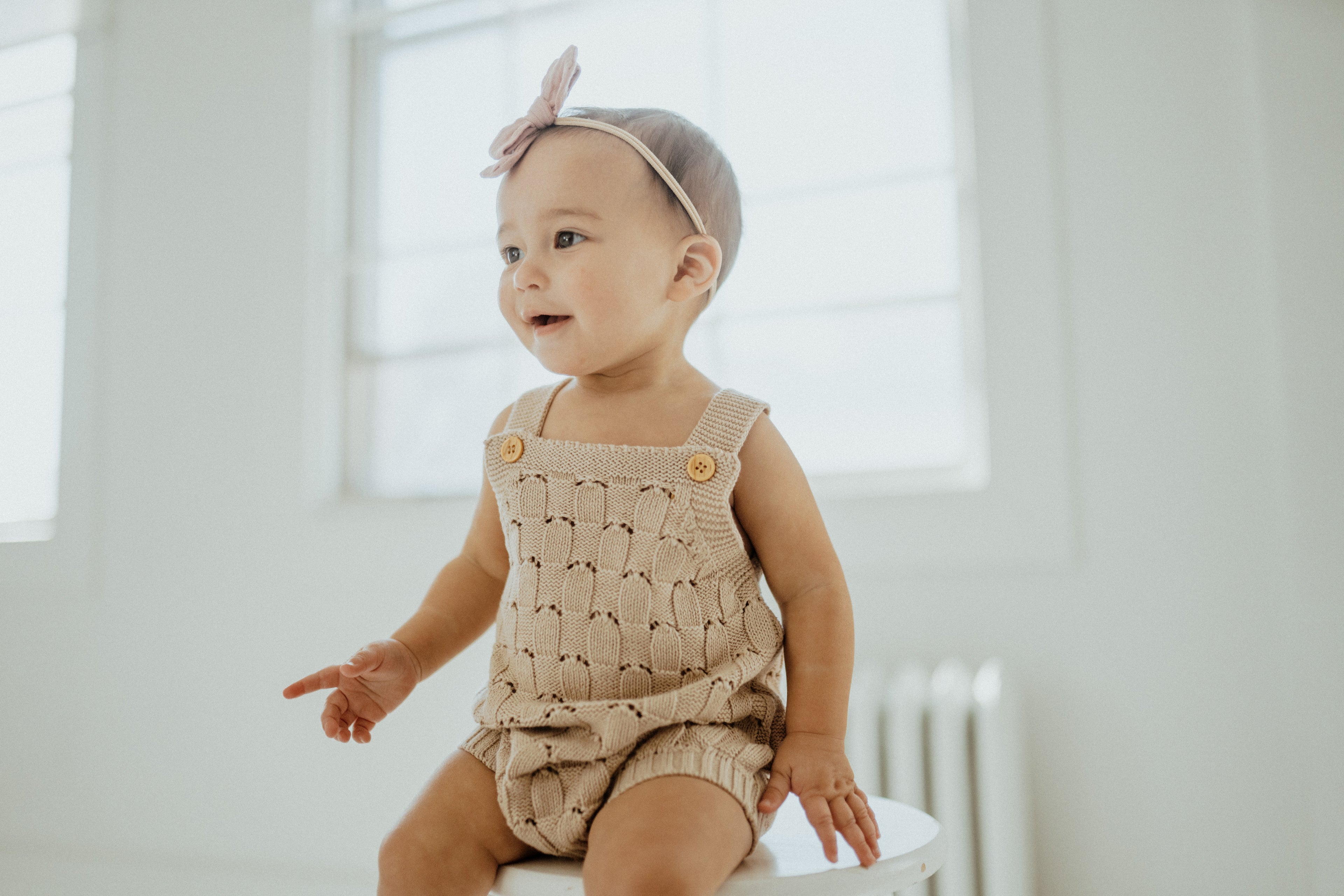 Knit Crochet Romper - Sand