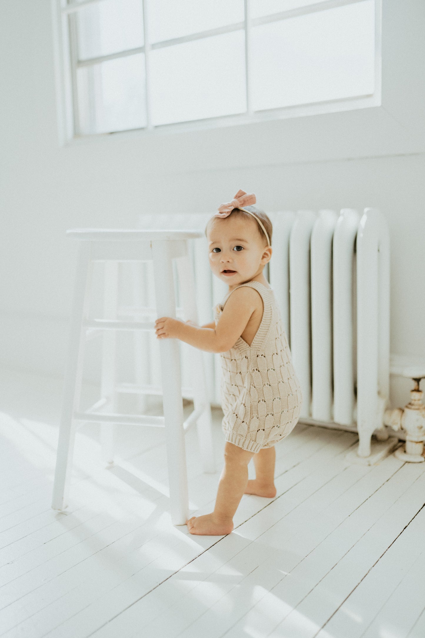 Knit Crotchet Romper - Sand