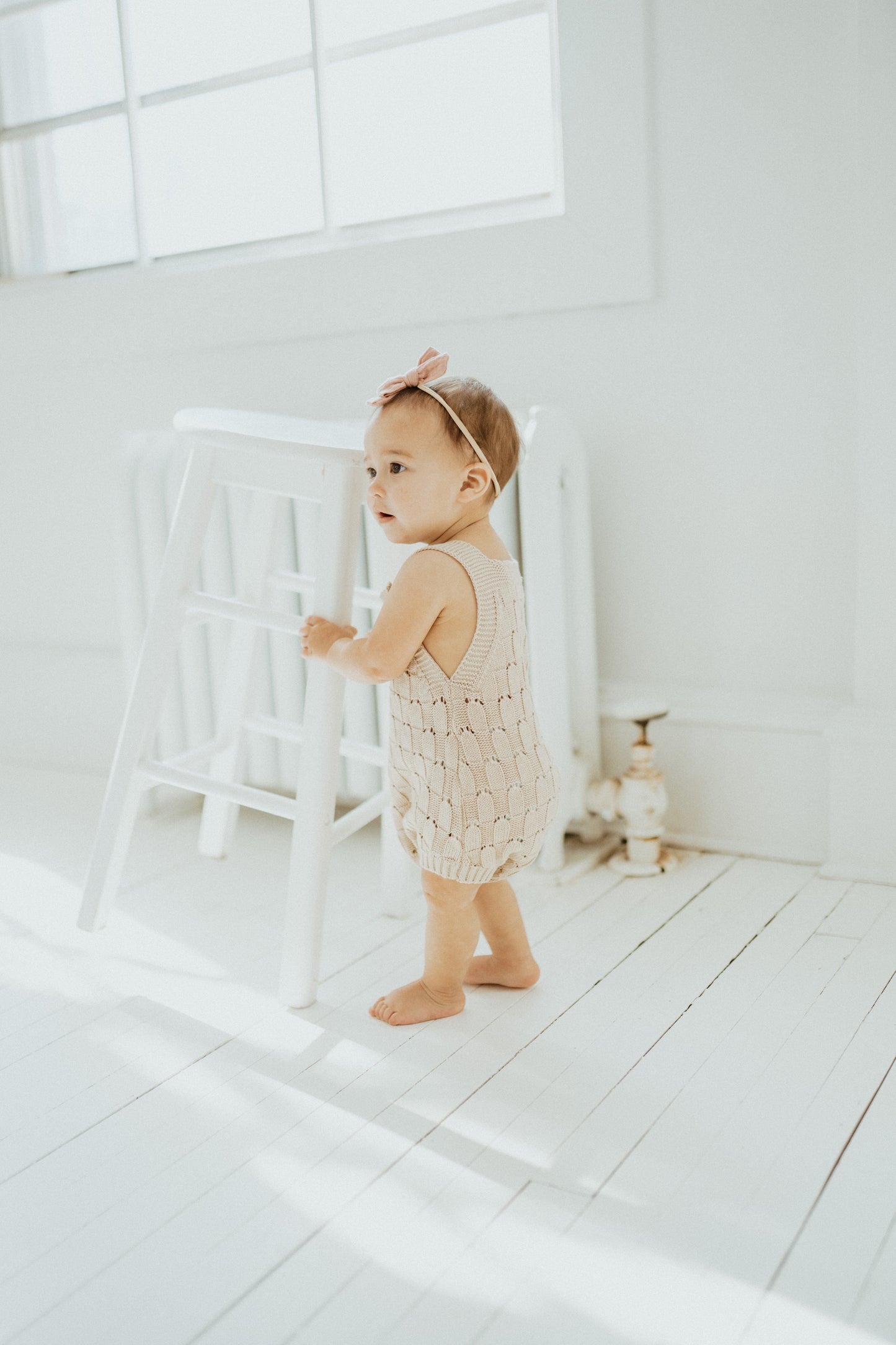 Knit Crotchet Romper - Sand