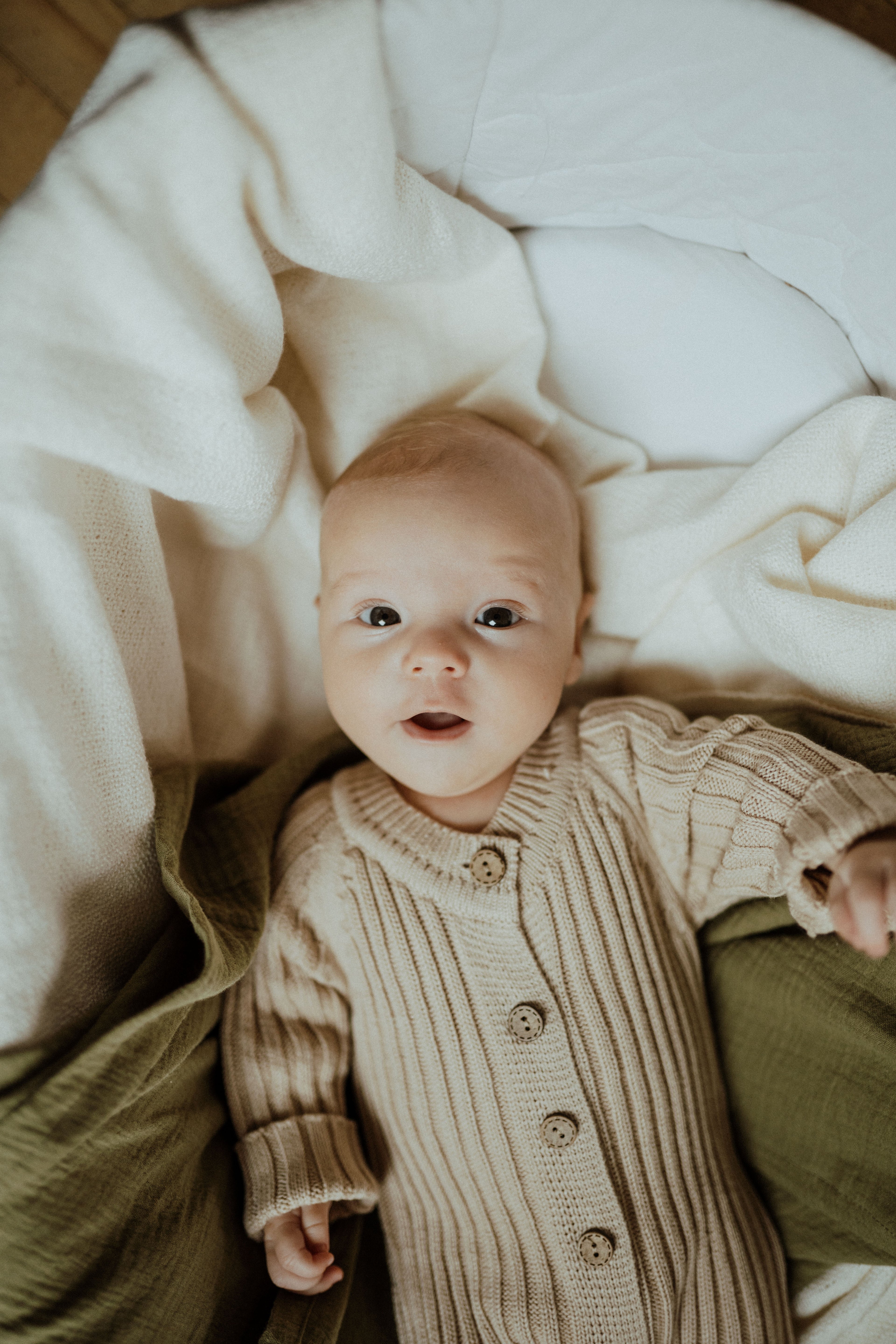 Honey Oat knit romper newborn Canada; cotton baby romper ba.be.O; Honey Oat heirloom knit baby outfit