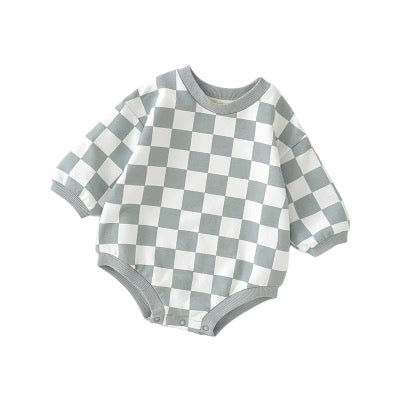 Blue Checkered Bubble Romper