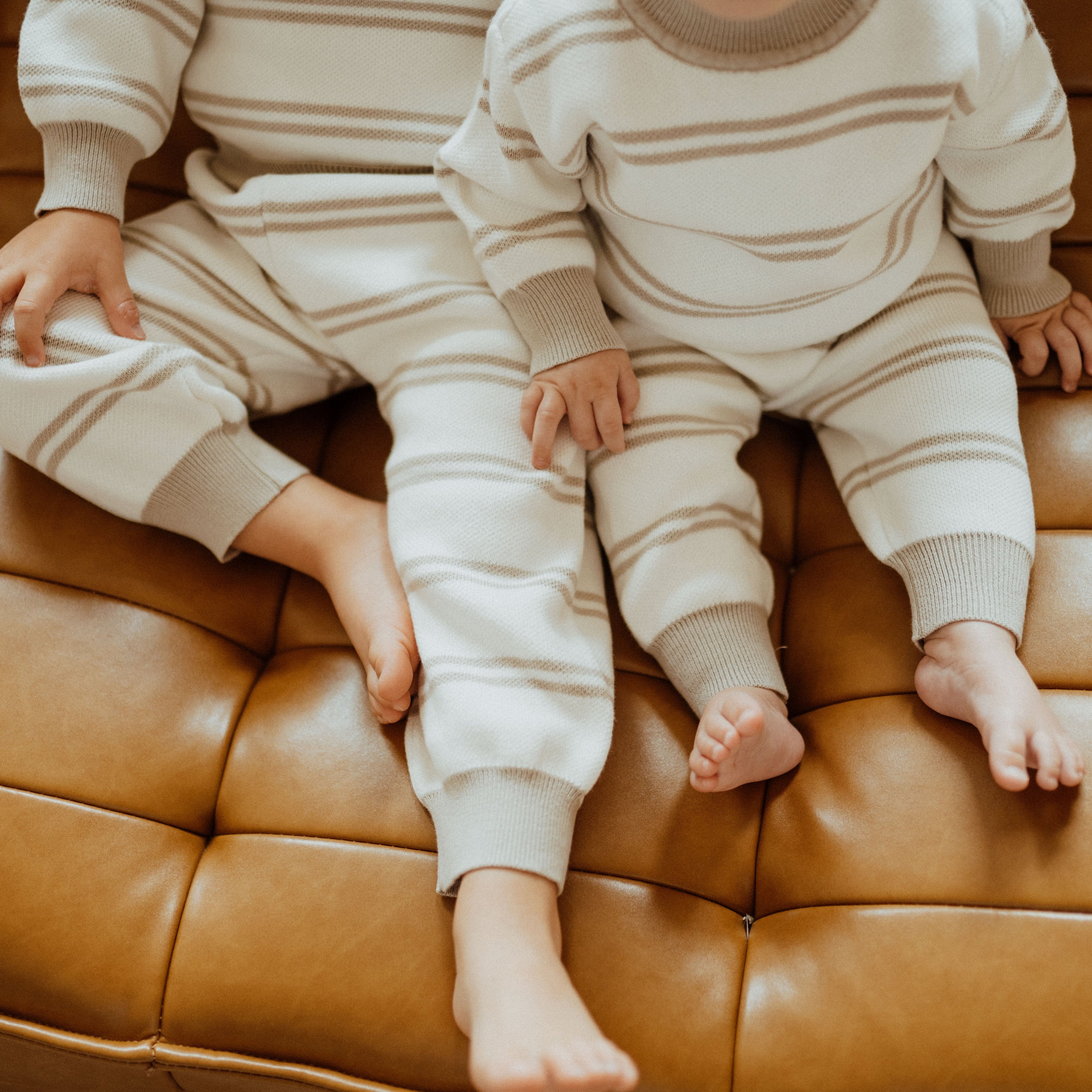 grey stripe knit baby suit Canada; toddler striped knit outfit ba.be.O; grey striped knit two piece baby set