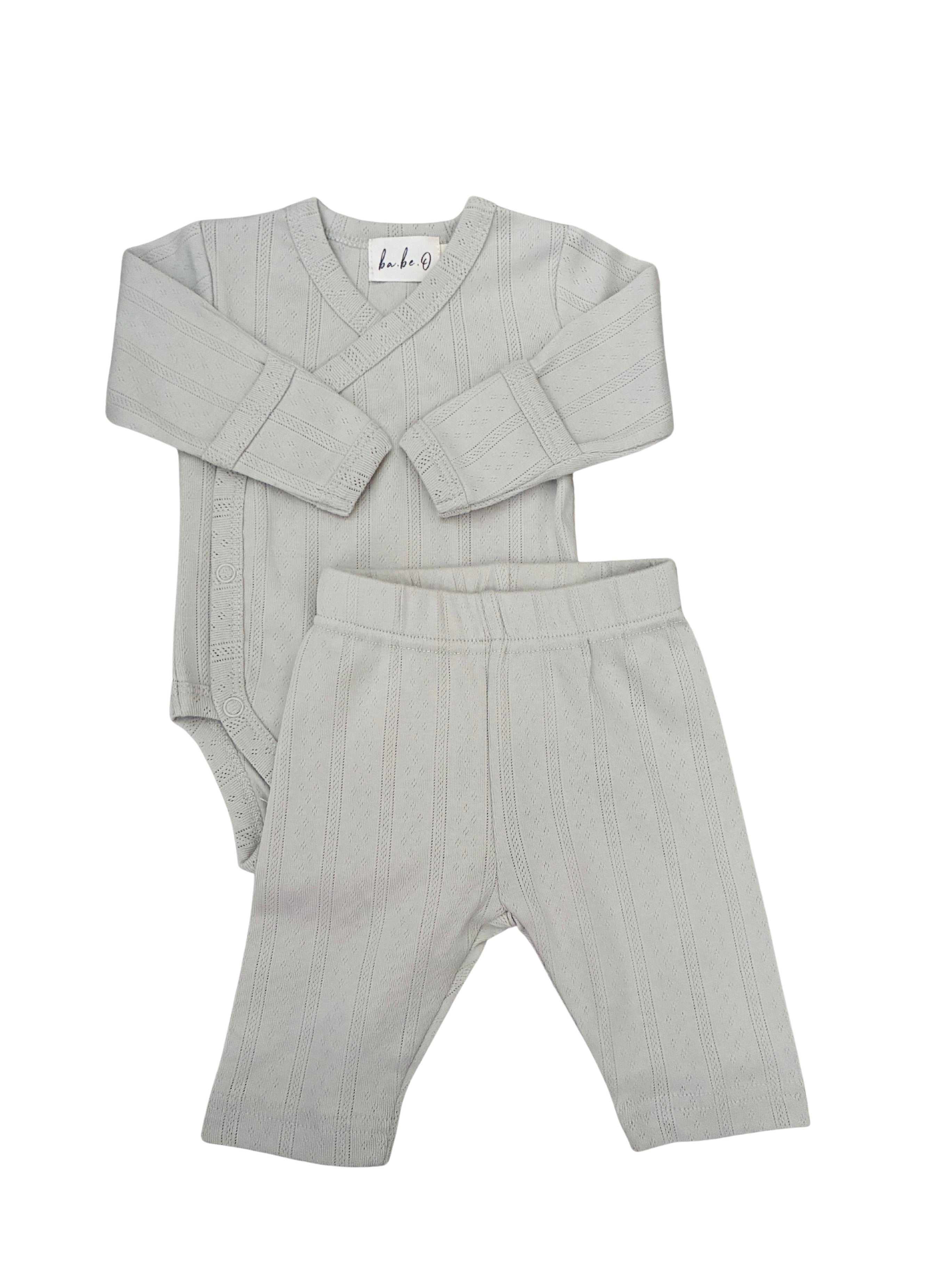 Pointelle Kimono Set - Light Sage