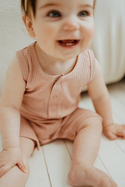 Ribbed Tank Romper - Rose
