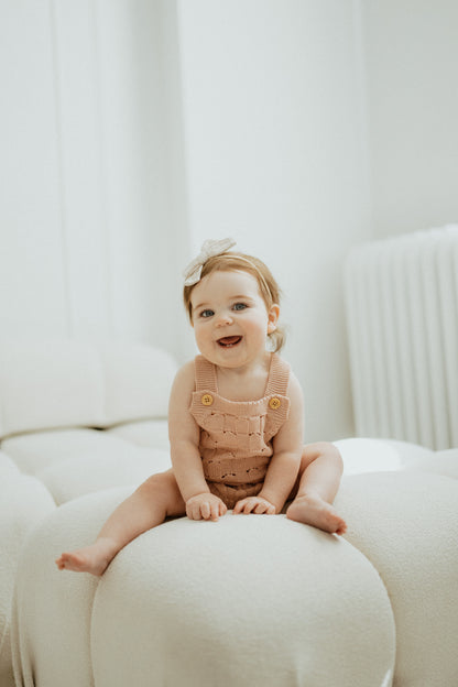 Knit Crotchet Romper - Seashell Pink
