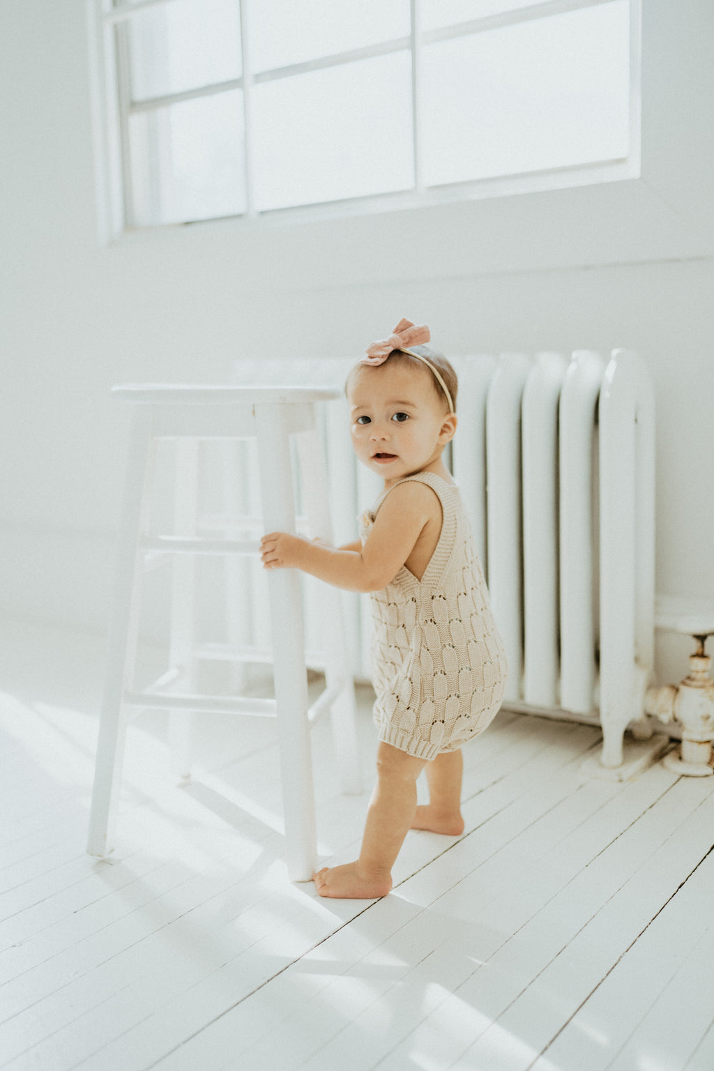Knit Crochet Romper - Sand