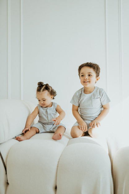 Ribbed Tank Romper - Heathered Grey