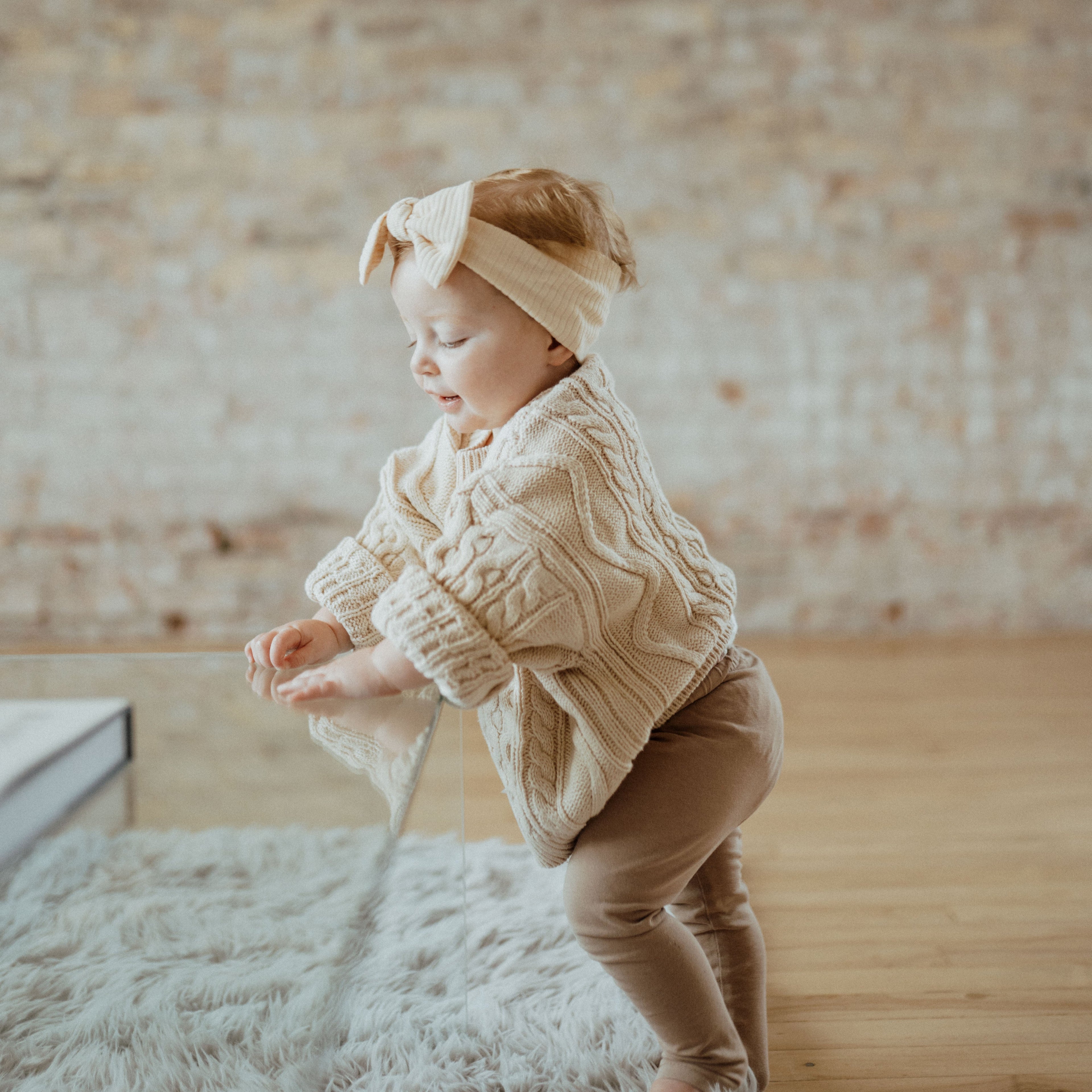 Almond cable knit baby sweater Canada; Almond toddler knit sweater ba.be.O; Almond neutral knit sweater kids Canada