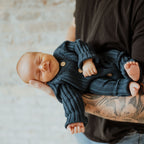 Navy knit romper newborn Canada; organic cotton baby romper ba.be.O; Navy knit baby outfit