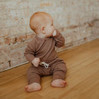 Mauve ribbed jogger baby set organic cotton; Mauve toddler jogger outfit ba.be.O; Mauve ribbed jogger clothing set Canada