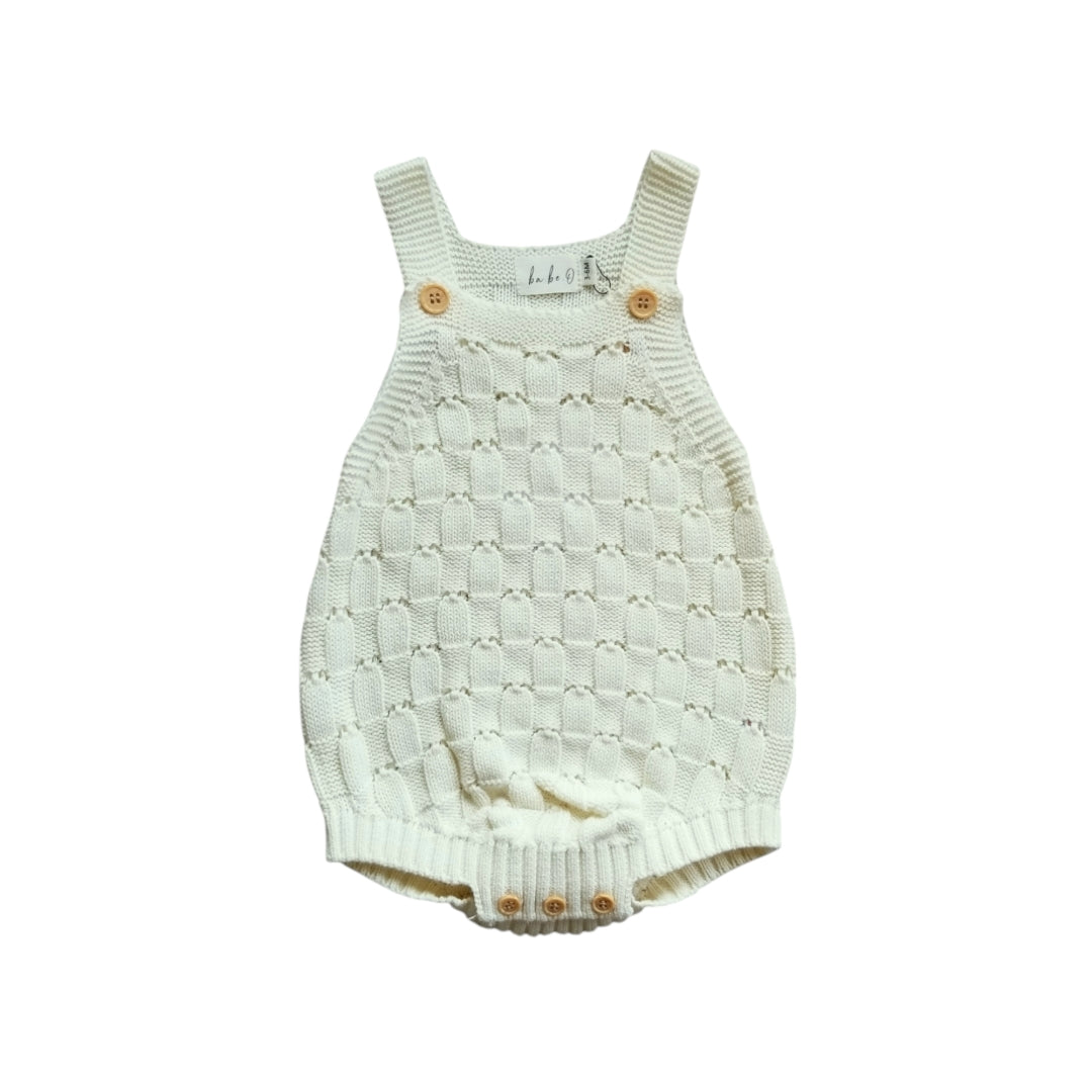 Knit Crochet Romper - Cream