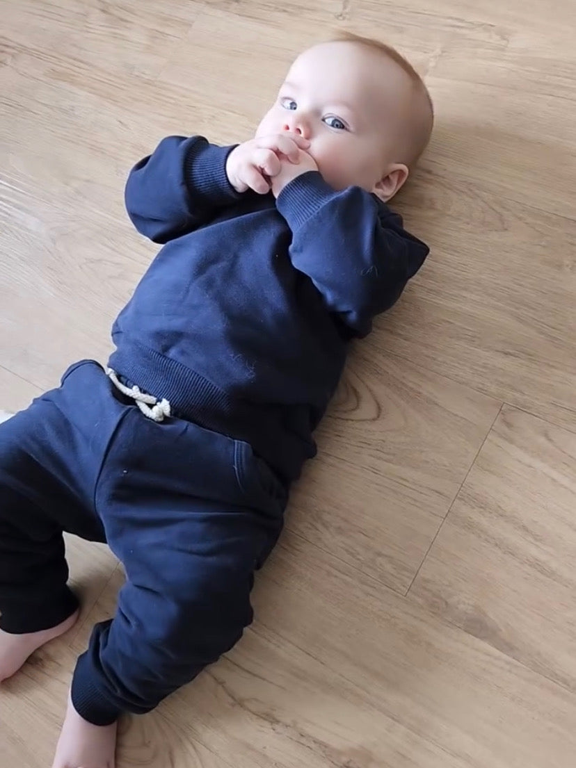 Organic Cotton Baby & Toddler Sweatsuit, Navy | ba.be.O Canada
