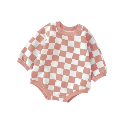 Pink Checkered Bubble Romper