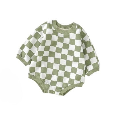 Green Checkered Bubble Romper