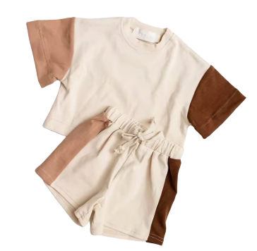 Tri-Colored Short Set - Brown