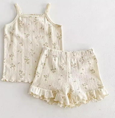 Pointelle Print Short Set - Creamy Beige