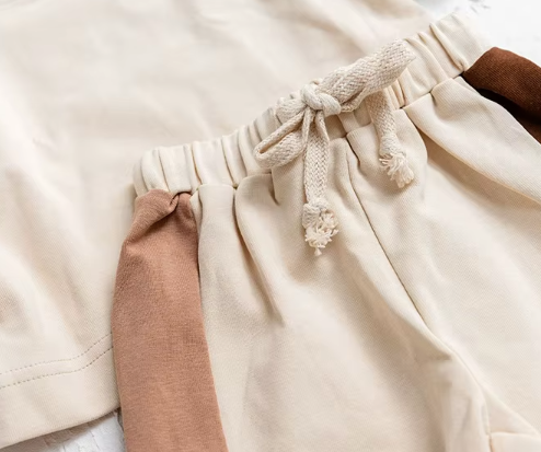 Tri-Colored Short Set - Brown