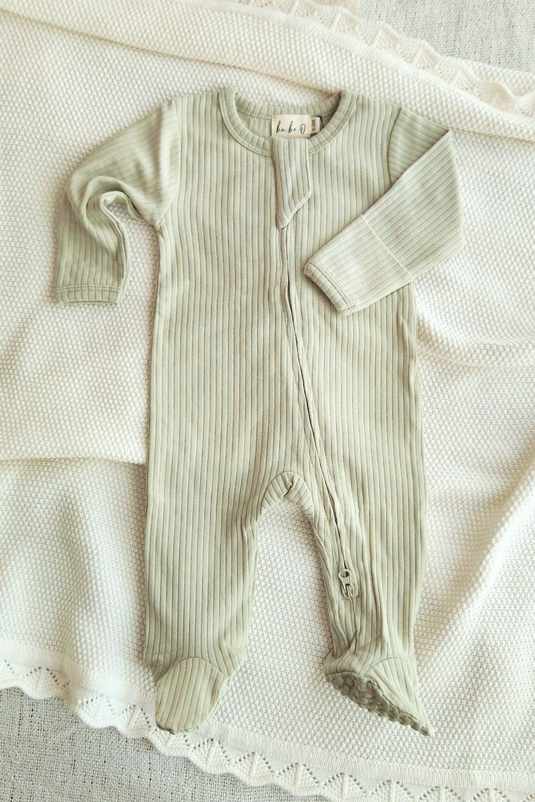 Organic Cotton Baby Sleeper, Light Sage | ba.be.O