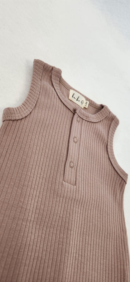 Ribbed Tank Romper - Vintage Mauve