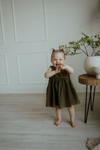 Cotton Shoulder Tie Dress - Olive