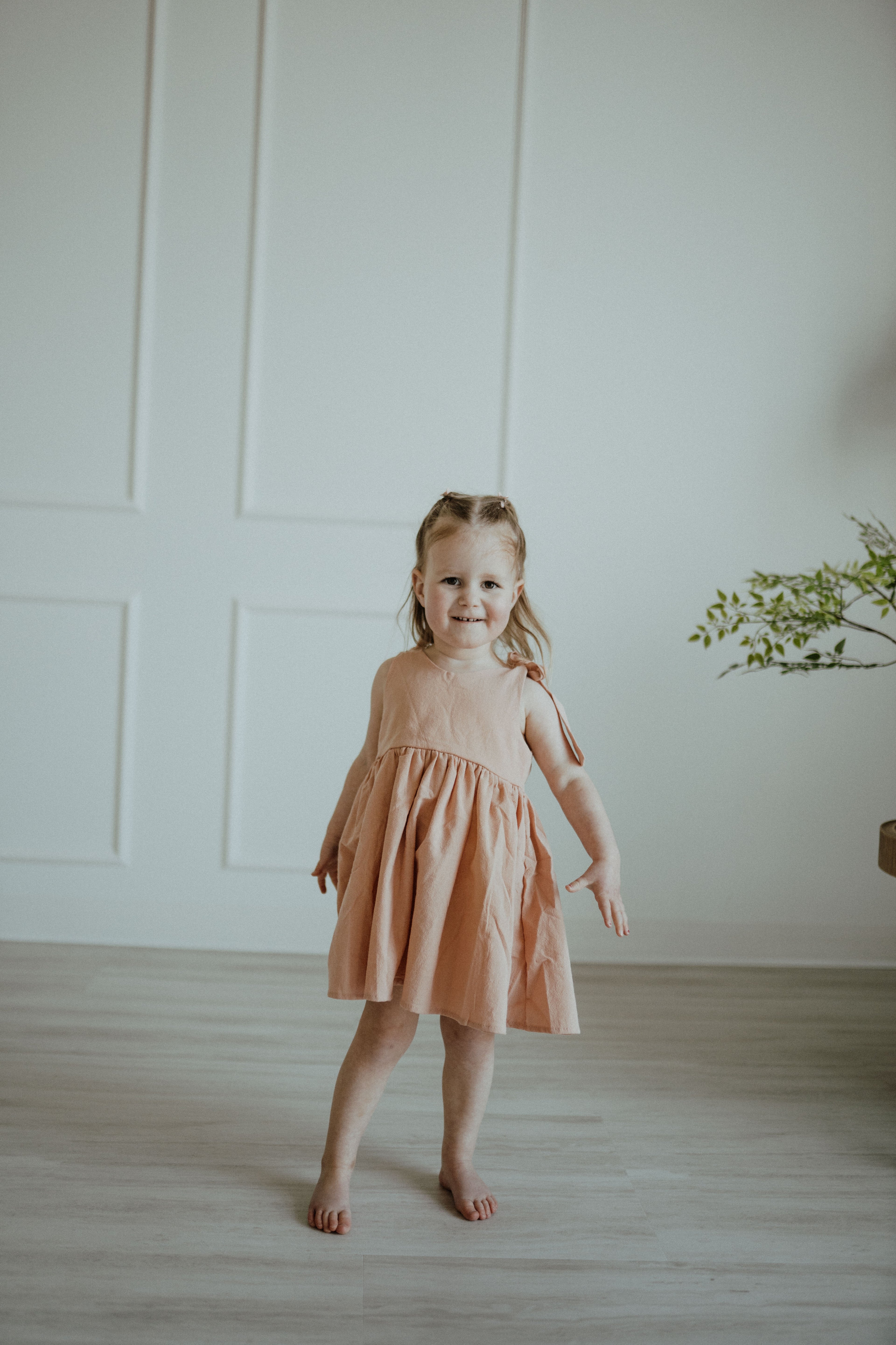 Cotton Shoulder Tie Dress - Dusty Rose