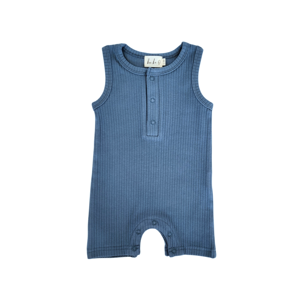 Ribbed Tank Romper - Deep Blue