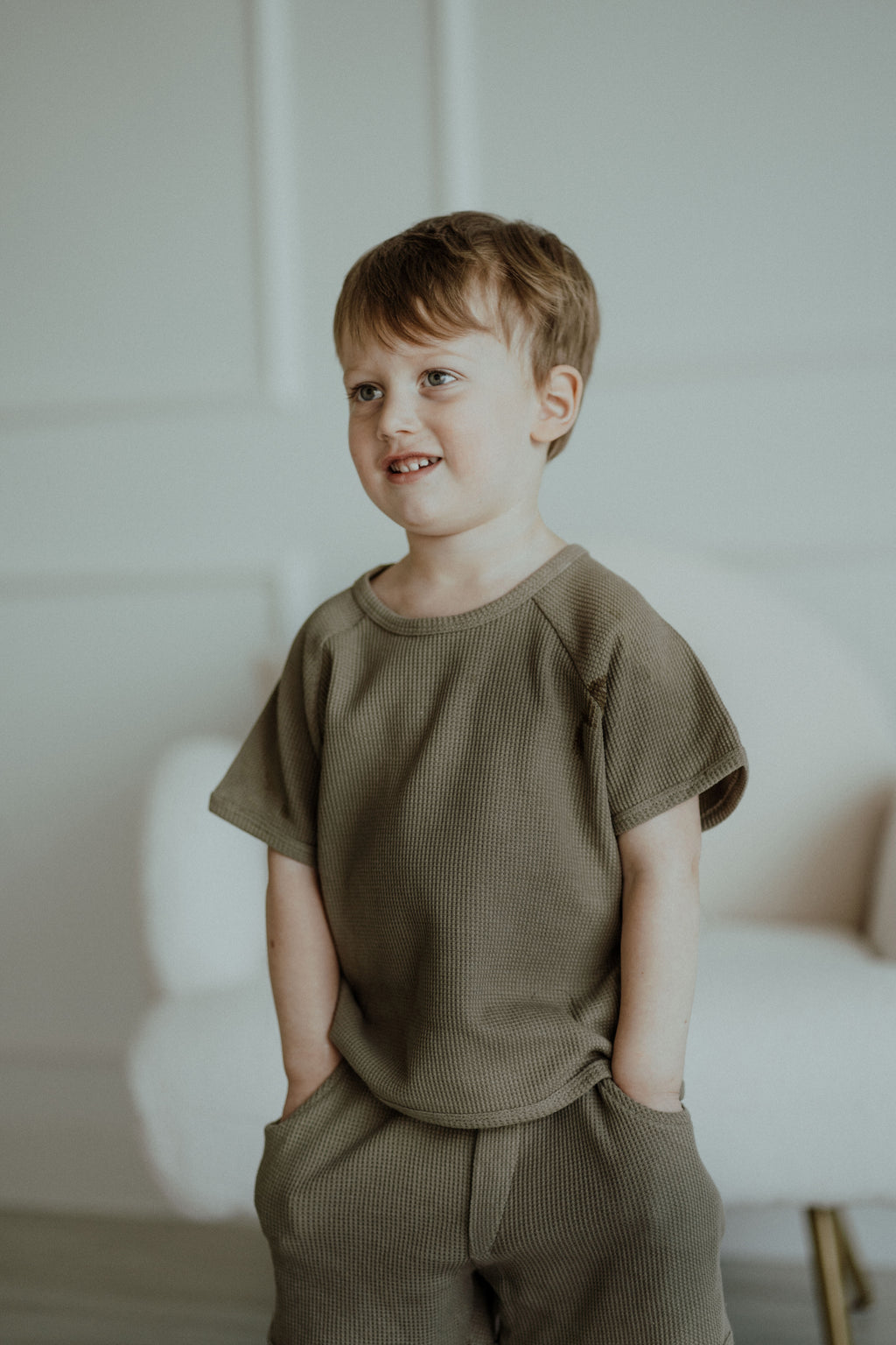 Waffle Short Set - Olive