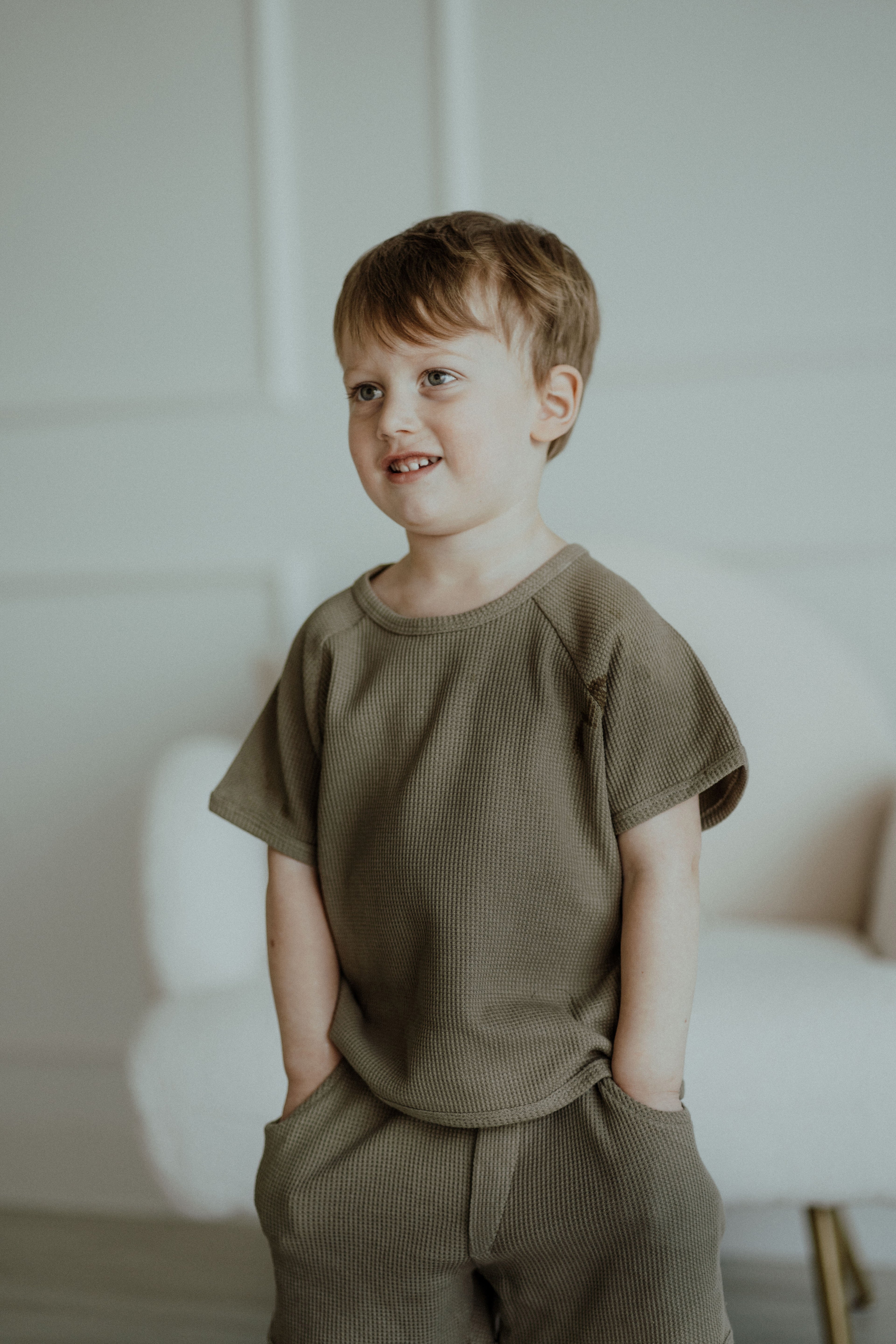 Waffle Short Set - Olive