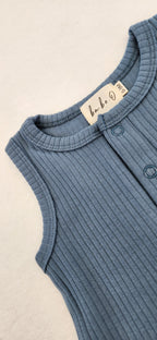 Ribbed Tank Romper - Deep Blue