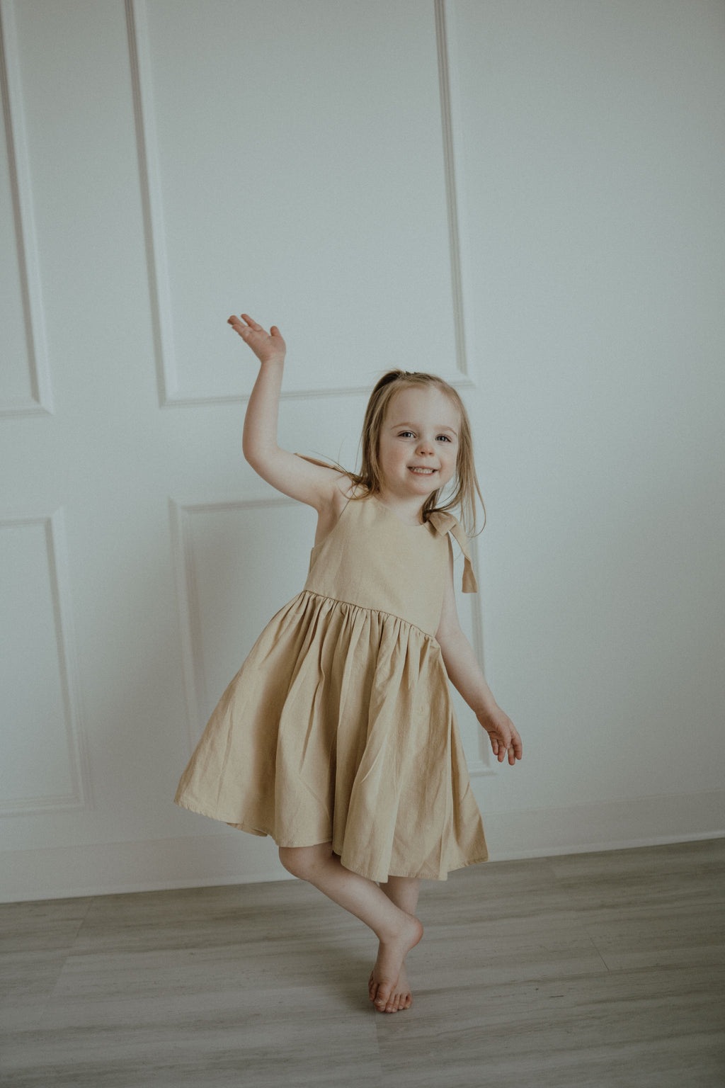 Cotton Shoulder Tie Dress - Beige