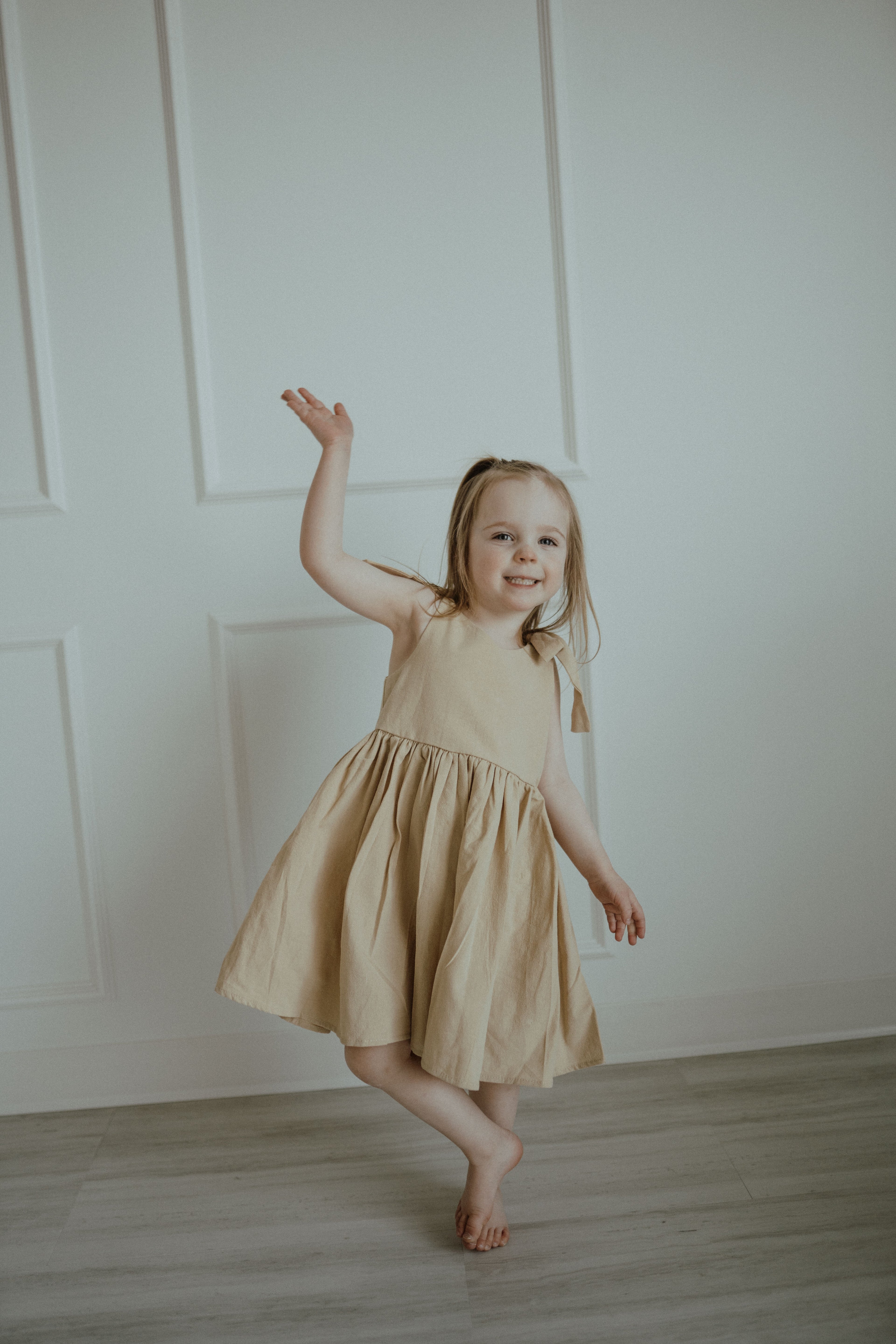 Cotton Shoulder Tie Dress - Beige