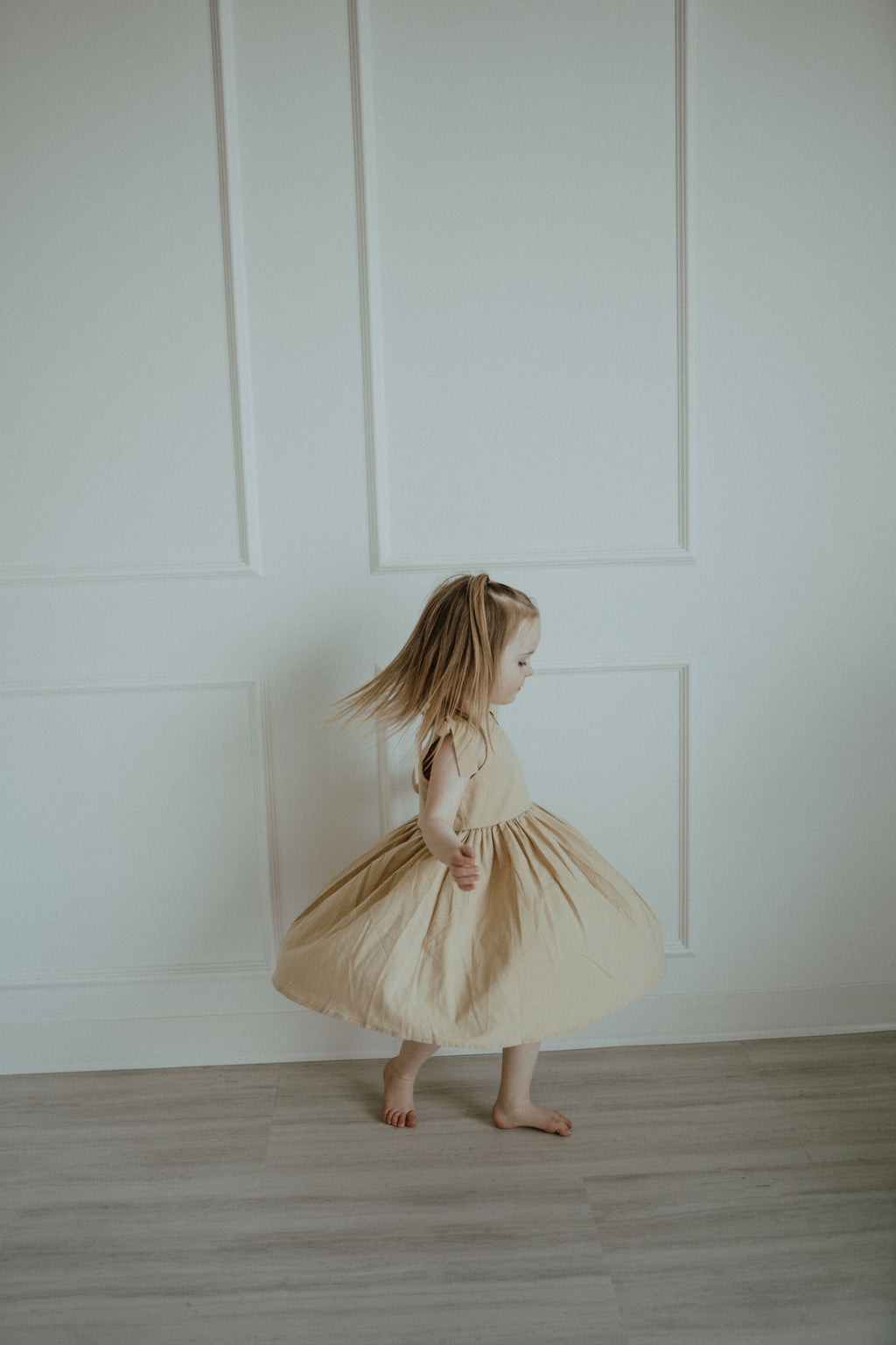 Cotton Shoulder Tie Dress - Beige