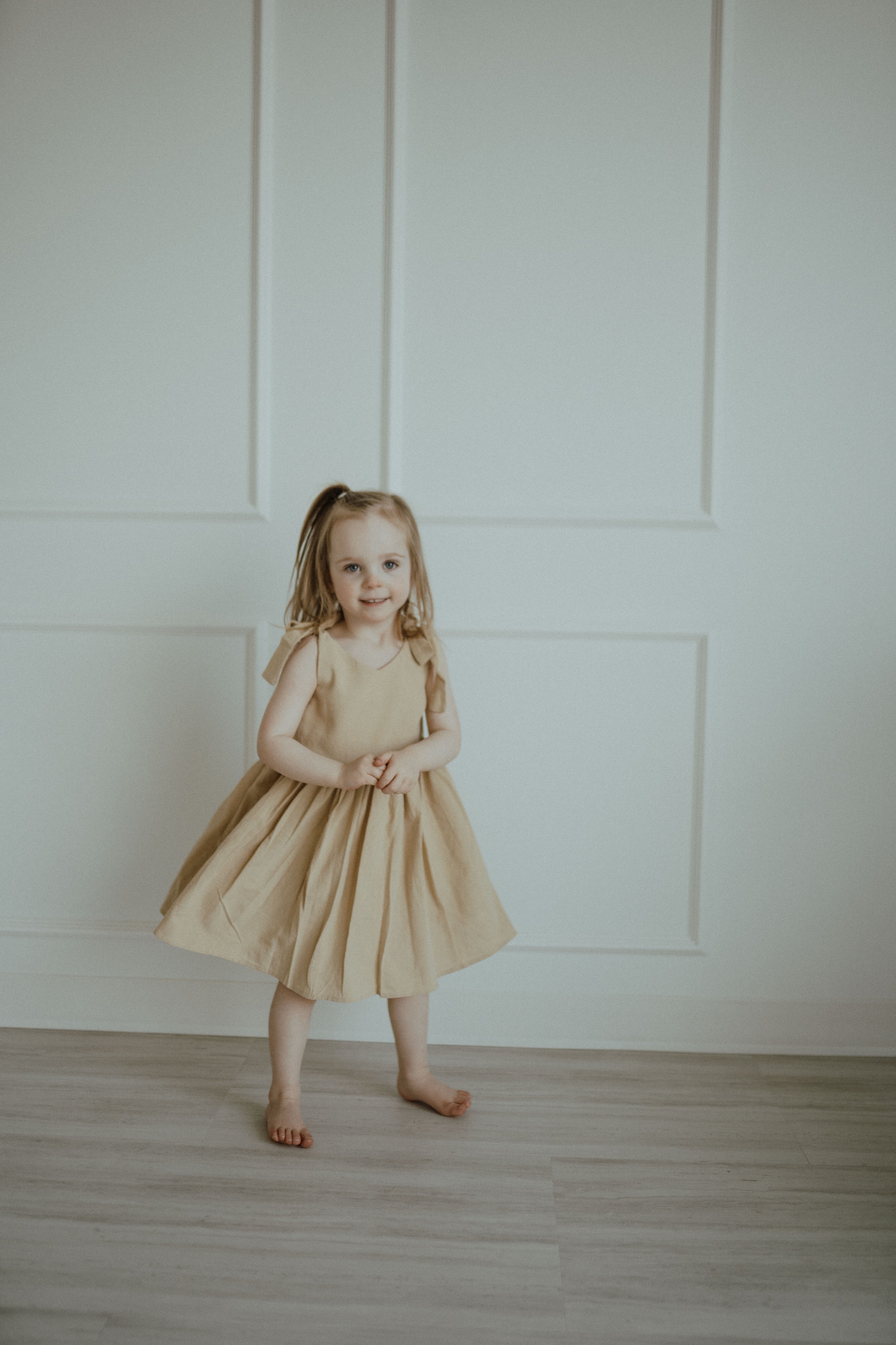 Cotton Shoulder Tie Dress - Beige