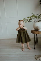 Cotton Shoulder Tie Dress - Olive