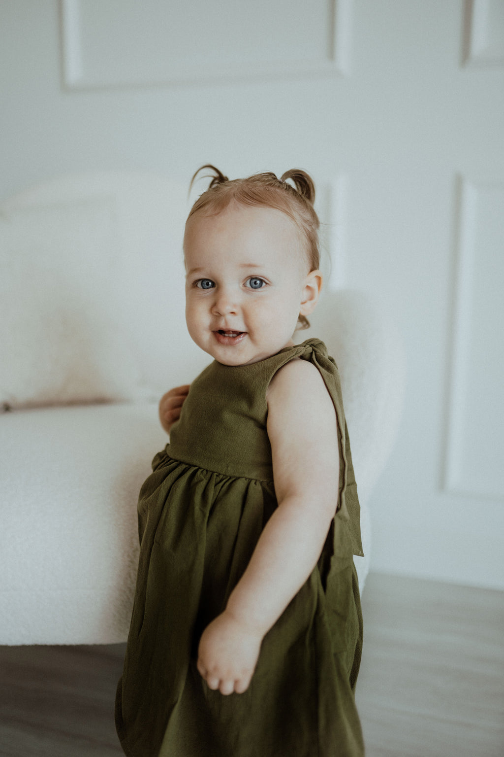 Cotton Shoulder Tie Dress - Olive