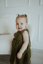 Cotton Shoulder Tie Dress - Olive