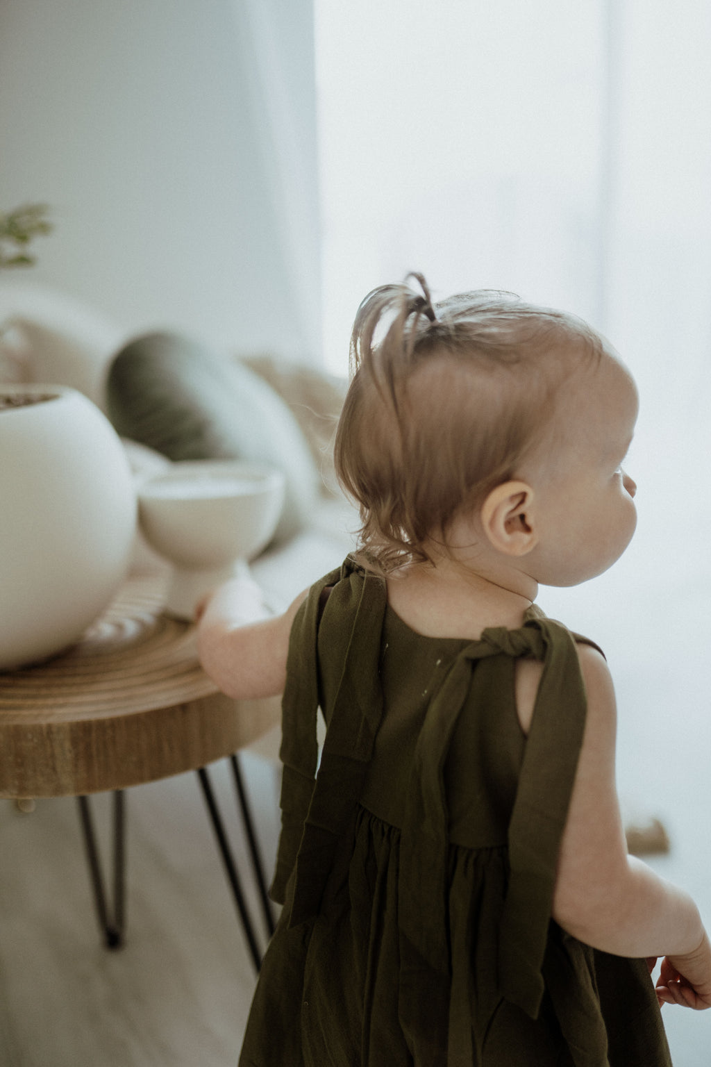 Cotton Shoulder Tie Dress - Olive