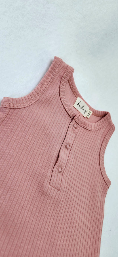 Ribbed Tank Romper - Rose
