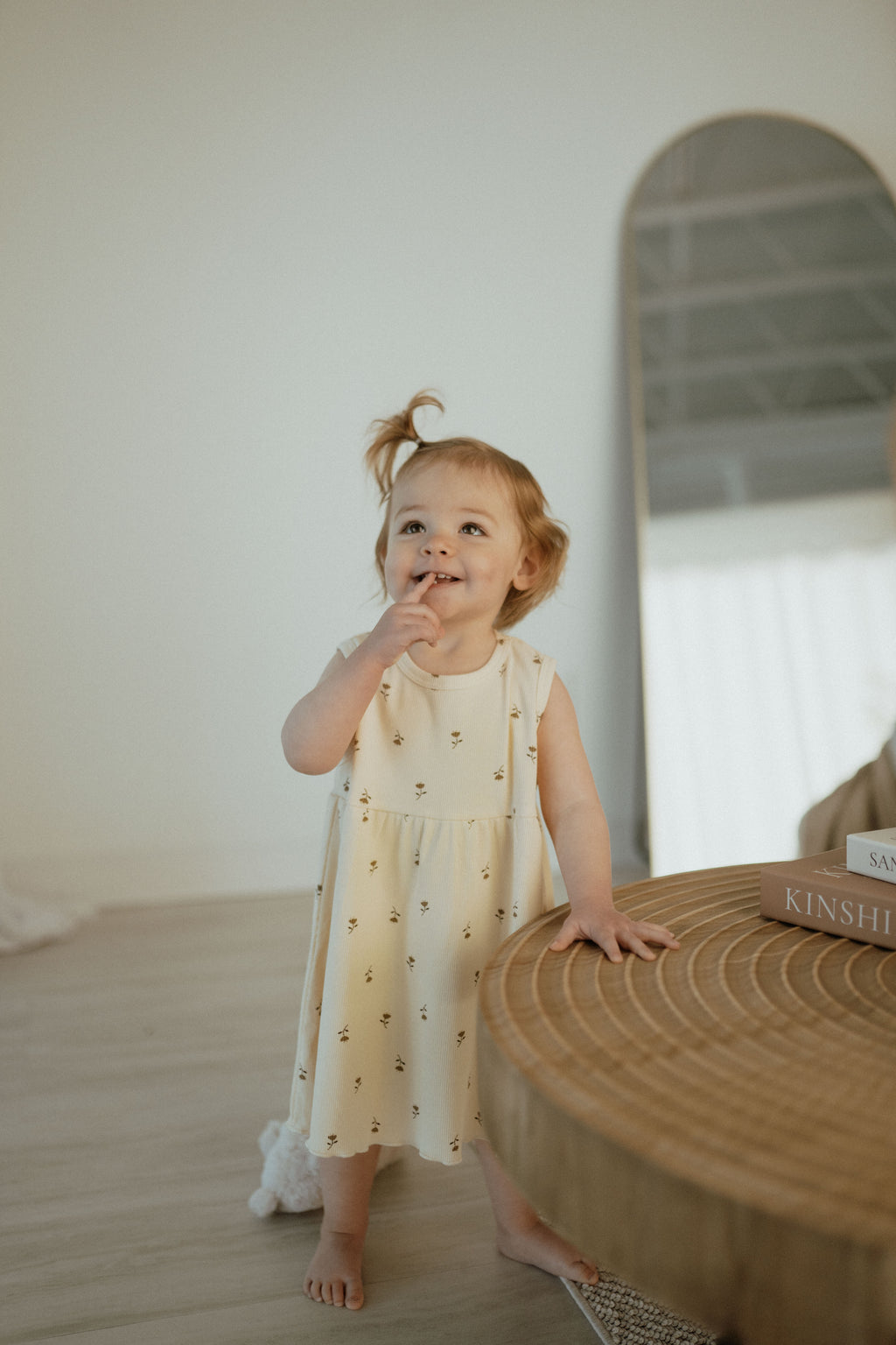 Thin Rib Dress - Cream Floral